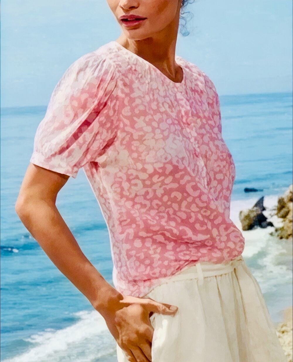 Johnny Was X Amanda Bond Size Xs/S Amelie Cotton Shirt Blouse Top Pink White